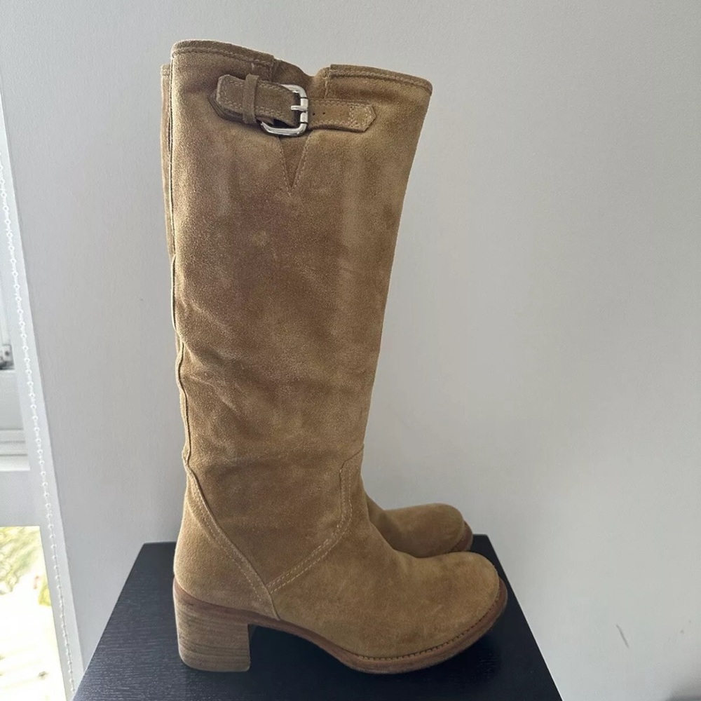 Knee high genuine suede leather low block heel boots campus boot